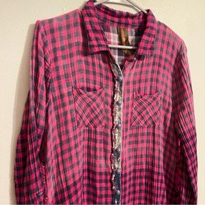 Aratta Silent Journey Plaid Tunic Top Mixed Material
